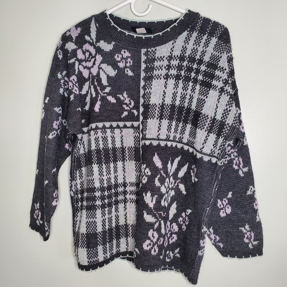 Medallion Sweaters - Medallion Floral Rose Plaid Vintage Knit Sweater Size Large